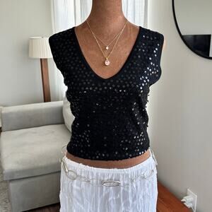 2000s Vintage Grace Elements Black Sequin Top Y2K Party Clubwear Festival Size L